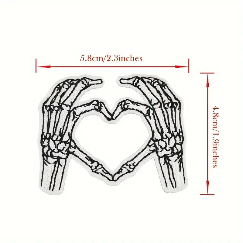 Skeleton Heart Hands  On Embroidery Patch